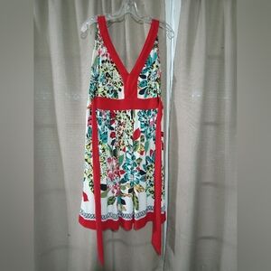 ECI sleeveless red floral midi dress sz 12